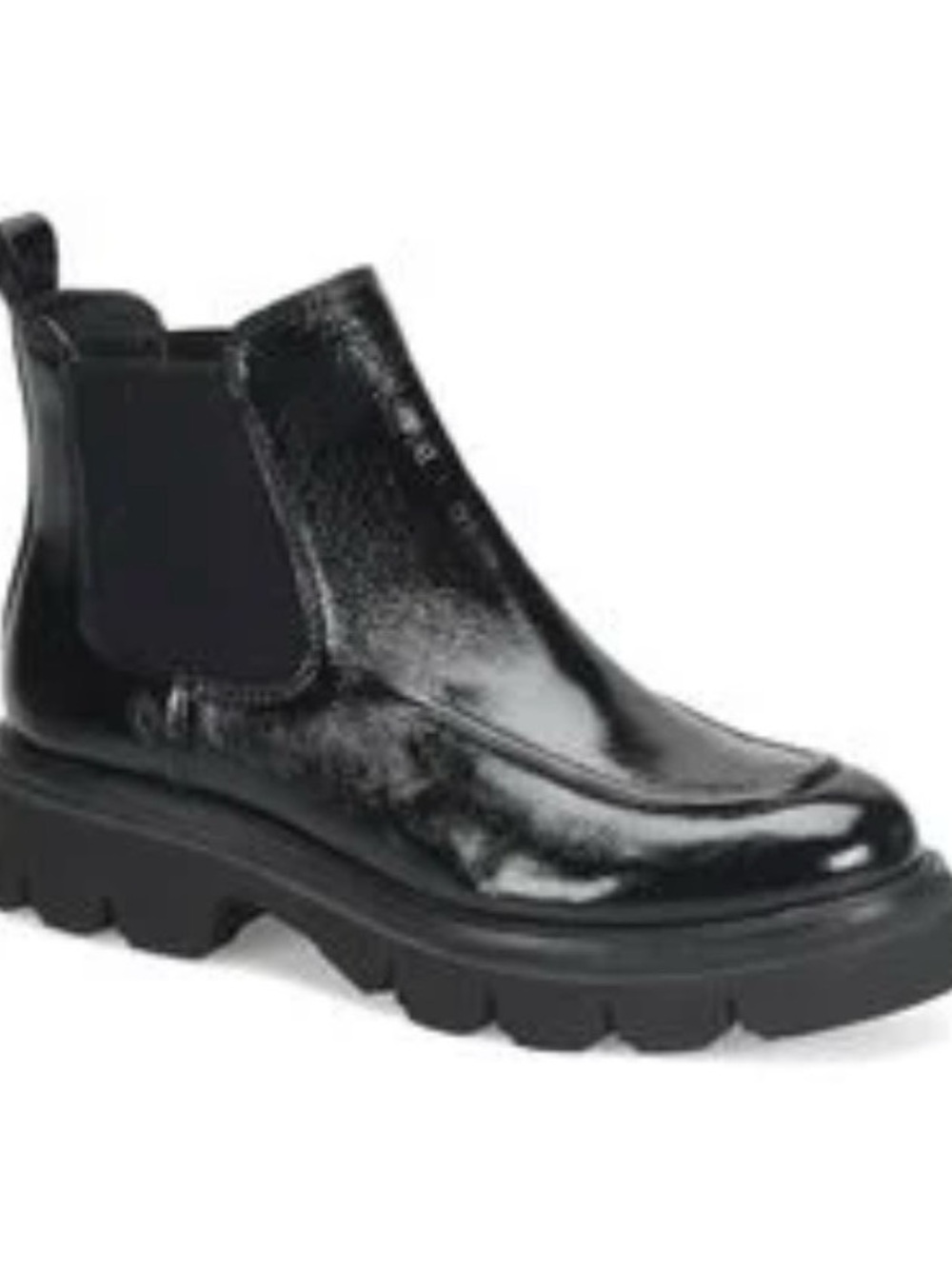 Sofft Black Glossy Patent Chelsea Lug Ankle Boots